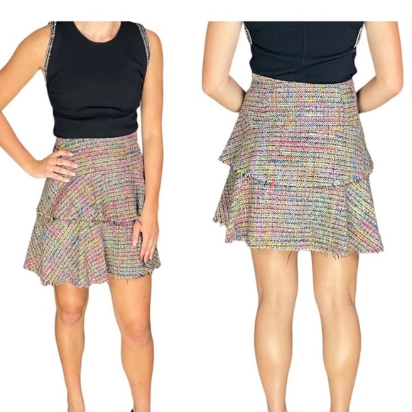 TRINA TURK TWEED TIERED RAW HEM MINI SKIRT - Picture 1 of 9